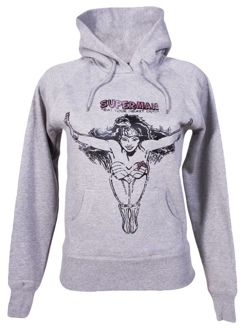 Delicious Couture Grey Superman Eat Your Heart Out Ladies Hoodie