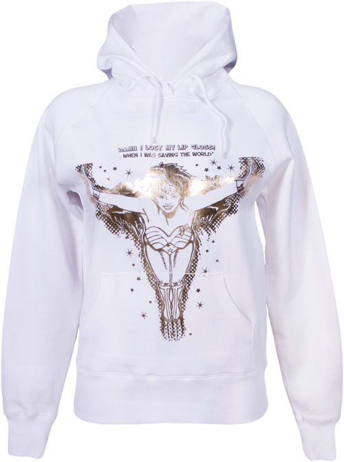 Delicious Couture Ladies White Superheroes Lost My Lipgloss Hoodie