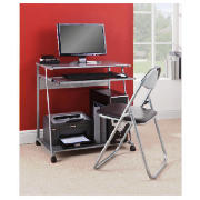 Computer Desk, Silver & Folding Chair Set