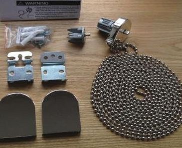 METAL Bracket Roller blind repair kit / fixing kit with extra long metal beaded Chain, with Silver Chrome effect covers and winder Kit for 25mm tubes + safety device for cords