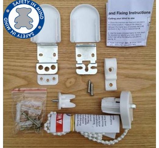 NEW Improved Deluxe 25mm Tube Roller Repair Winder Kit with METAL Brackets & FREE Safety device, white bracket covers also included