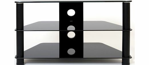 DM021-BG-BL-Black Glass and Black Column Stand for LCD and Plasma TV - 800mm Wide, Recommended for Screen Sizes up to 32``