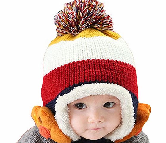Demarkt Baby Girls/Boys Knitted Winter Warm Earflap Hats Caps Infant Beanie Fleece Hem Red