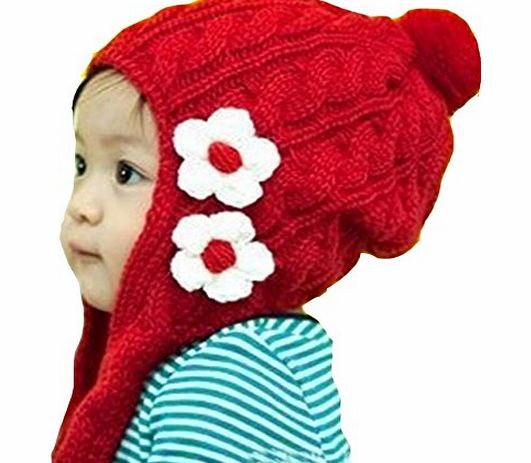Demarkt Baby Girls Winter Warm Knitted Earflap Flowers Hats Caps Infant Beanie