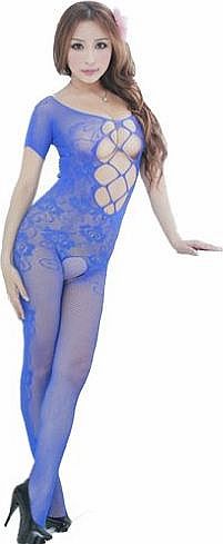New Stylish Sexy Womens Lingerie One Piece Flower Print Net Dressing Pajamas Sleepwear Nightwear - Blue