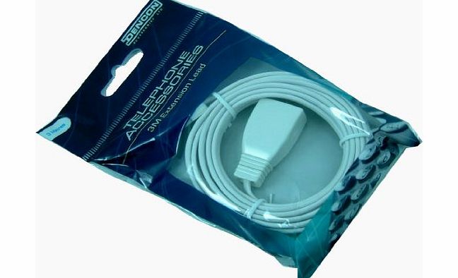Dencon 3m telephone extension cable for BT type phone sockets.