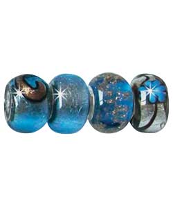Denim Glass Beads - Set of 4