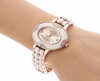 Denis Charm Elegant Brand Quartz Bracelet Wrist Watch Rose Gold Stainless Steel With Imitation Ceramic For Lady Woman Girl