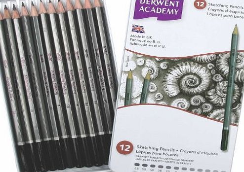 Derwent Academy Sketching Pencils Tin Soft to Hard Graphite Pencils 6B-5H (Set of 12)