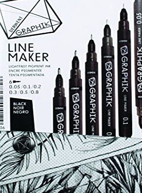 Derwent Graphik Line Maker Drawing Pens - Black (Pack of 6)
