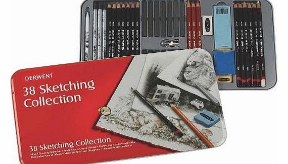 Derwent Sketching Collection Tin Set of 38 Drawing and Sketching Mixed Media with Accessories
