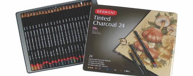 Derwent Tinted Charcoal Tin Coloured Charcoal Pencils (Set of 24)