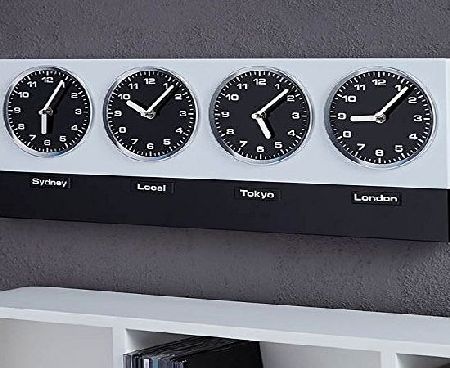 DESIGN DELIGHTS MODERN WALL CLOCK ``GLOBAL`` with 4 clockworks and magnets silver black from Xtradefactory