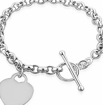 Designer Inspired Heart Pendant Toggle T Bar Bracelet Sterling Silver 925 20cm