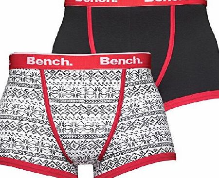 Designer ME Mens Bench Two Pack Trunks Black Print/Black Red Guys Gents (S Fit Waist 29-32`` (73-82cm))