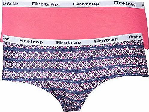 Designer ME Womens Firetrap Two Pack Boy Shorts Pink Flambe/Multi Girls Ladies (L UK 14 Bust 38`` Waist 32-33`` 