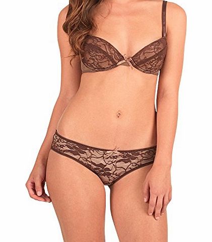 Designer ME Womens Renato Rossi Bra and Brief Set Dark Chocolate/Brown Girls Ladies (36CM 36`` Bust C Cup Medium Brief UK 12 Euro 38)
