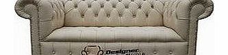 Designer Sofas4u Chesterfield 2 Seater Settee Sofa Buttoned Seat Ivory Cottonseed Leather