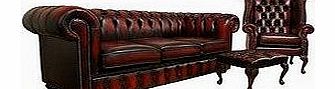 Designer Sofas4u Chesterfield Leather Oxblood Sofa 3 Wing Footstool