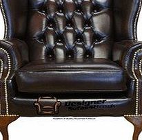 Designer Sofas4u Chesterfield Mallory Flat Wing Queen Anne High Back Wing Chair UK Manufactured Antique Brown Brass S