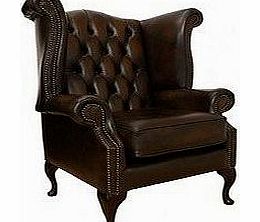 Designer Sofas4u Chesterfield Queen Anne High Back Wing Orthopedic Chair UK Manufactured Antique Brown