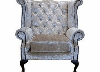 Designer Sofas4u Chesterfield Swarovski Queen Anne High Back Wing Chair Pearl Velvet