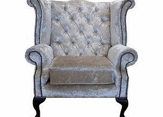 Designer Sofas4u Chesterfield Swarovski Queen Anne High Back Wing Chair Pearl Velvet