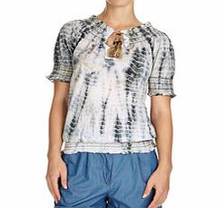 Desigual Grey and white pure cotton tie-dye top