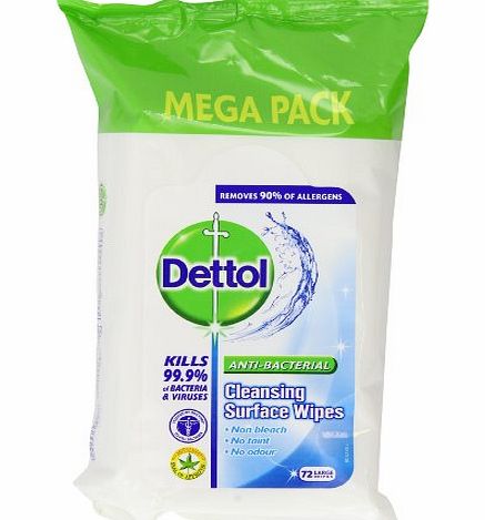 Dettol Anti Bacterial Cleansing Surface Wipes 72 Large Wipes (Pack of Two x four)