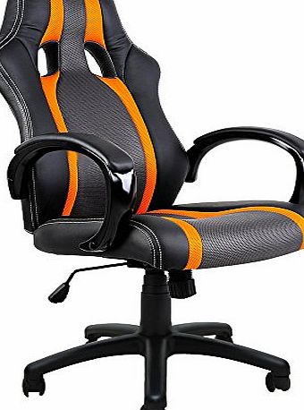 Deuba Executive Racing Style Computer Gaming Desk Chair - High Back Ergonomic Design Office Chair with PU Leather, Swivel and Adjustable Height - Black/Orange