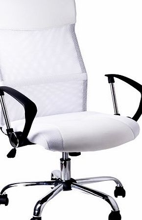 Office swivel desk chair executive high back pc computer office chairs white padded PU Leather tilt function ergonomic armchair racing chairs with net cover