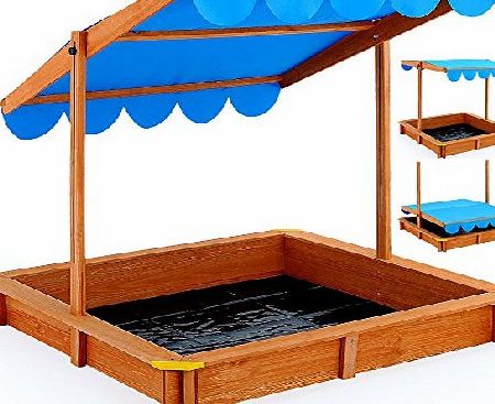 Deuba Sandbox deluxe 120x120cm - Sand pit with adjustable roof -outdoor games sunshade