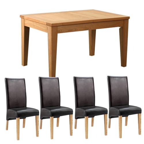 Devon Oak Dining Set (44 Extending table + 4 Leather chairs)