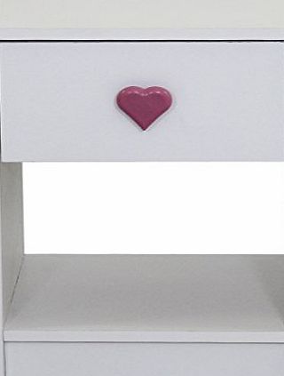 Devoted2Home Childrens Bedroom Furniture - Hearts 1 drawer bedside cabinet white heart handle
