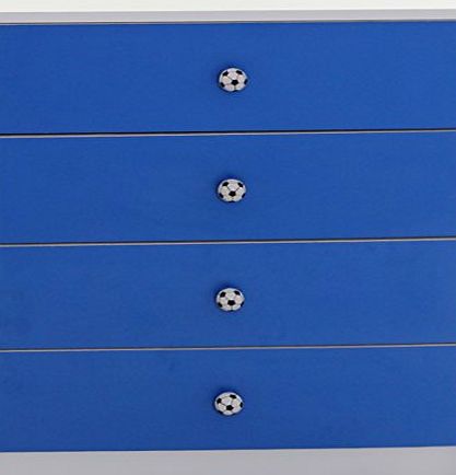Devoted2Home Childrens Bedroom Furniture - Rovers 4 drawer chest of drawers white and blue football handle