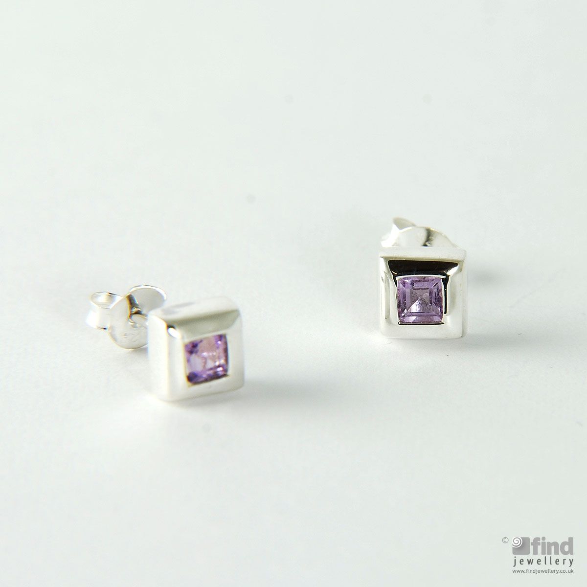 Sterling Silver Amethyst Square Stud Earrings