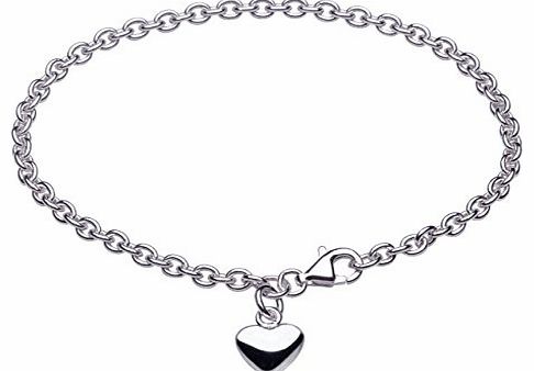 Womens Sterling Silver Solid Heart Charm Bracelet, 7C08HP 7.5``