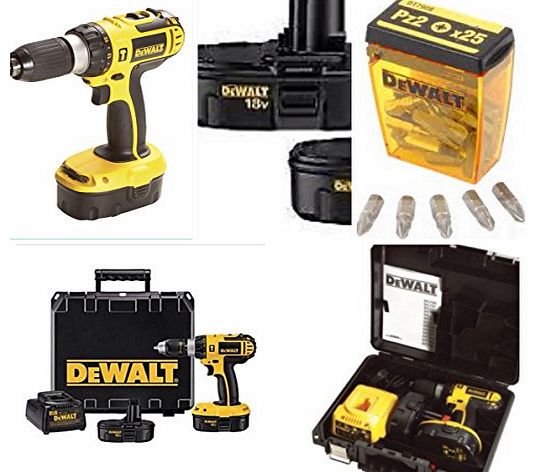  18v DC725KA COMPLETE PROFFESIONAL COMBI HAMMER DRILL SET WITH 2 BATTERYS FAST CHARGER DEWALT 25 PIECE PZ2 SET AND A 15 PIECE MIXED RATCHET ACCESORY SET DISPATCHED WITHIN 24 hours