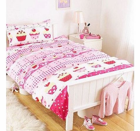 GIRLS CUPCAKE PINK DUVET SET , SINGLE 2 PIECE FROM DELUXE HOME