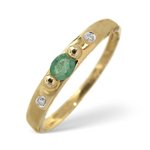 Diamond Essentials 0.02 Ct Diamond and Emerald Ring In 9 Carat Yellow Gold