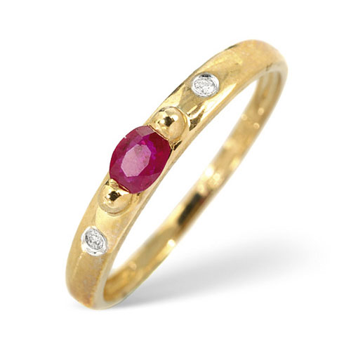 Diamond Essentials 0.02 Ct Diamond and Ruby Ring In 9 Carat Yellow Gold