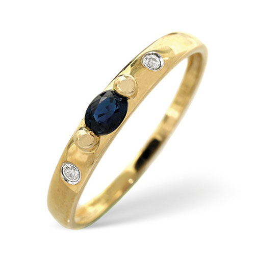 Diamond Essentials 0.02 Ct Diamond and Sapphire Ring In 9 Carat Yellow Gold