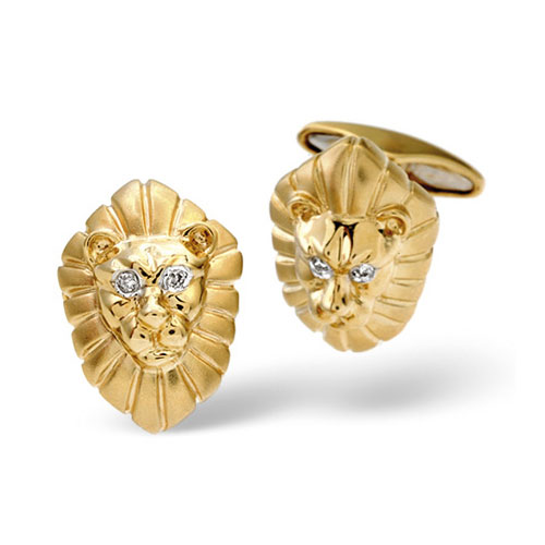 Diamond Essentials 0.03 Carat Diamond Lion Cufflinks In 9 Carat Yellow Gold