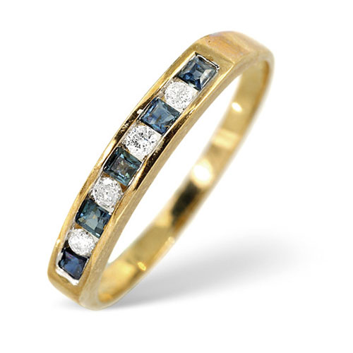Diamond Essentials 0.03 Ct Diamond and Sapphire Ring In 9 Carat Yellow Gold