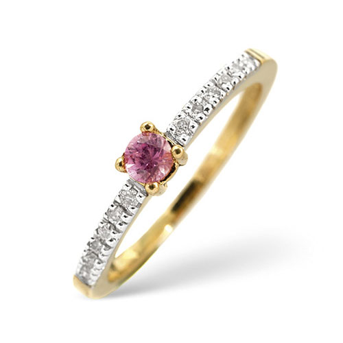 Diamond Essentials 0.10 Ct Diamond and Pink Sapphire Ring In 9 Carat Yellow Gold