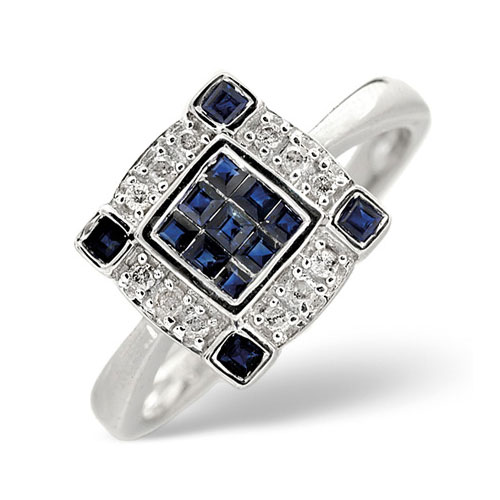 0.10 Ct Diamond and Sapphire Ring In 9 Carat White Gold