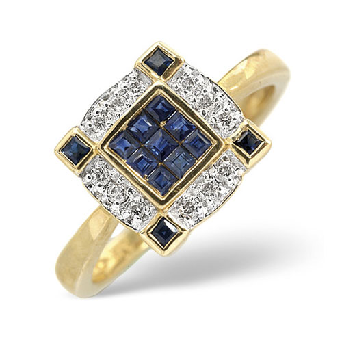Diamond Essentials 0.10 Ct Diamond and Sapphire Ring In 9 Carat Yellow Gold