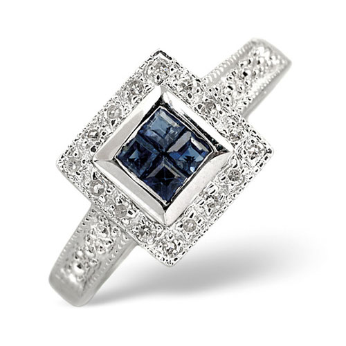 Diamond Essentials 0.11 Ct Diamond and Sapphire Ring In 9 Carat White Gold