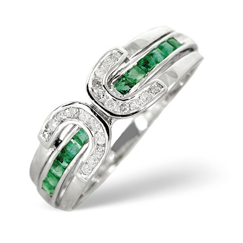 Diamond Essentials 0.12 Ct Diamond and Emerald Ring In 9 Carat White Gold