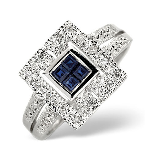 Diamond Essentials 0.12 Ct Diamond and Sapphire Ring In 9 Carat White Gold